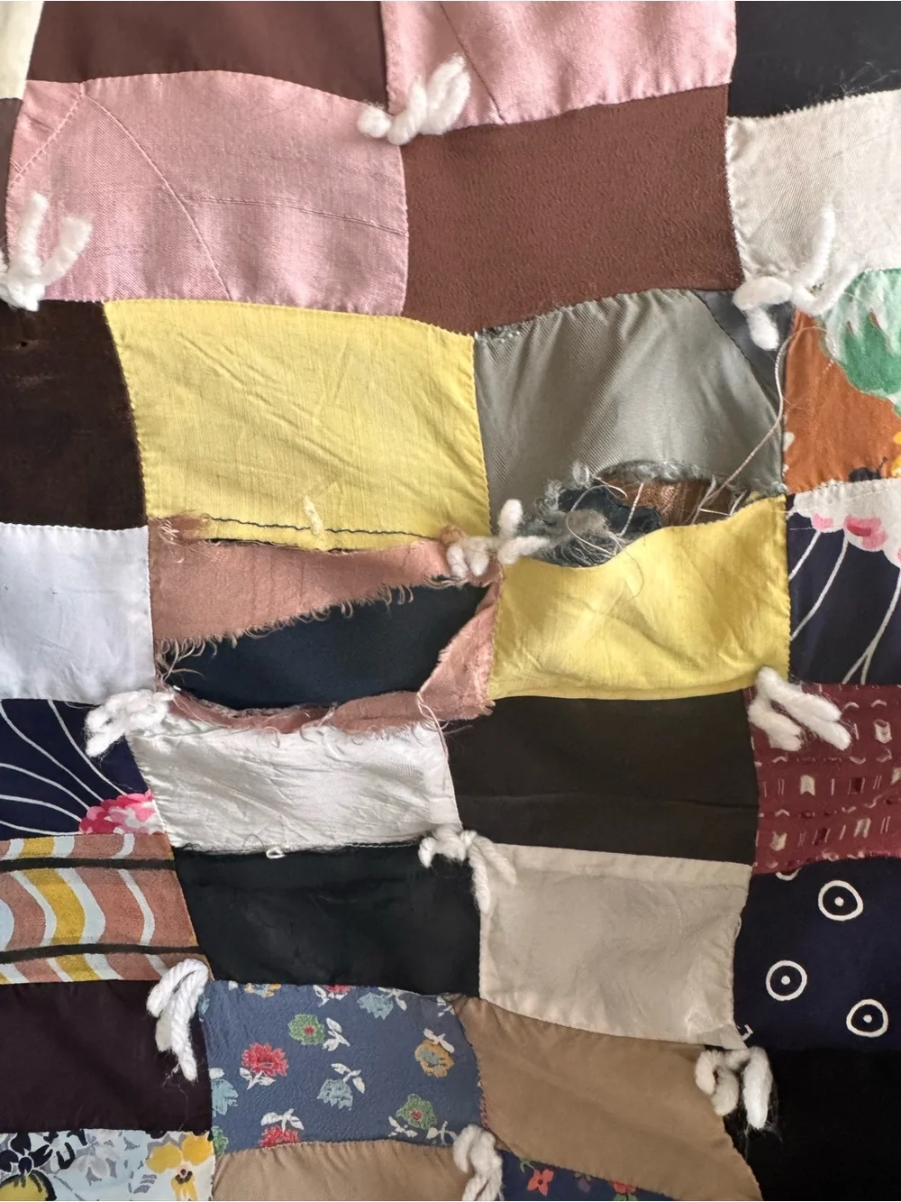 Vintage Heirloom Patchwork Quilt 75x70 Mixed Fabric Boho Cutter Quilt AS IS